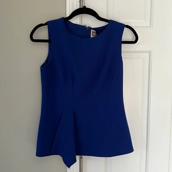 Anne Klein Sleeveless Blouse Peplum Drape Asymmetrical Detail Royal Blue - Picture 1 of 4